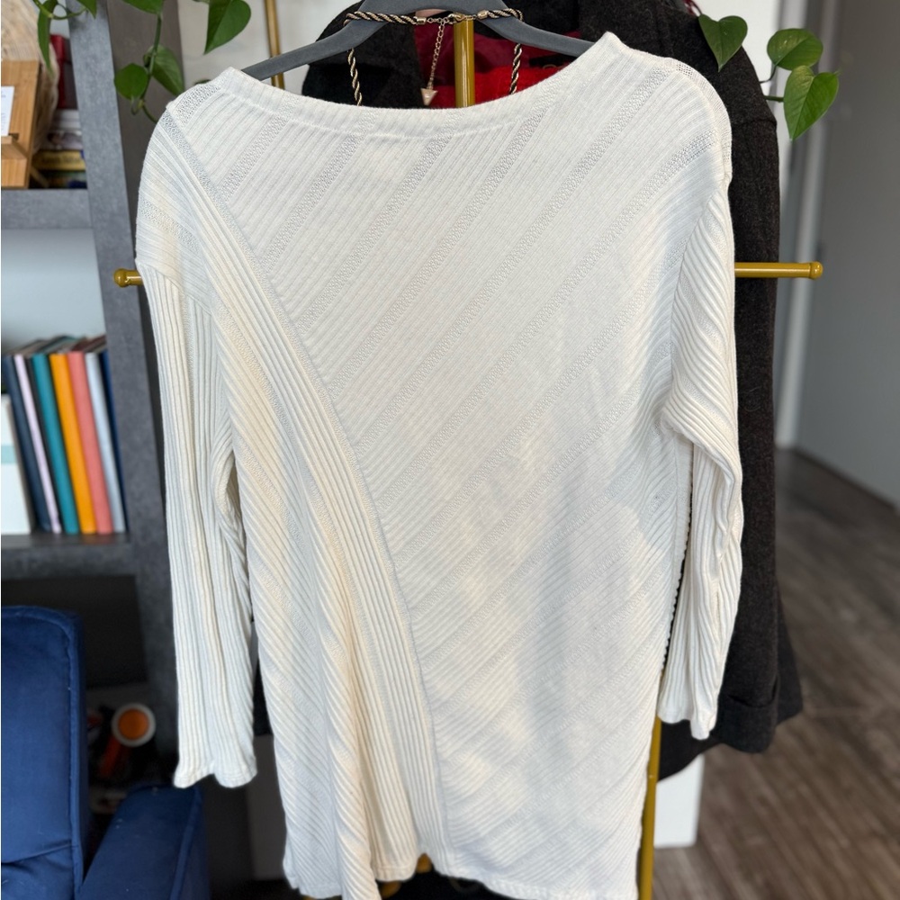 Maeve by Anthropologie White Ribbed Knit Tunic Sweater 100% cotton 🌱☁️ - Picture 4 of 7